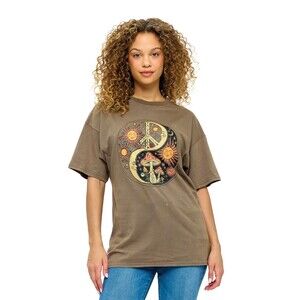 26432 K Yak & Yeti Boho T-Shirt Ying Yang Celestial Mushroom Print Various Sizes